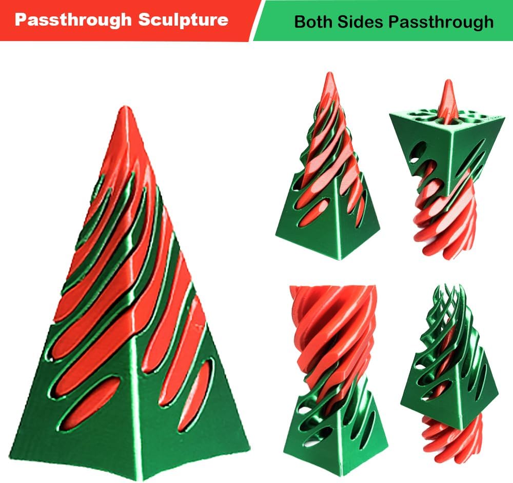 Spiral Cone Fidget Toy,Impossible Cone Pyramid Passthrough Sculpture Bulk Fidget Toys for 3D Printed,Anxiety Stress Relief Desk Deco Souvenir Mini Gift Toy for Home Office (#B-Laser Green Red)