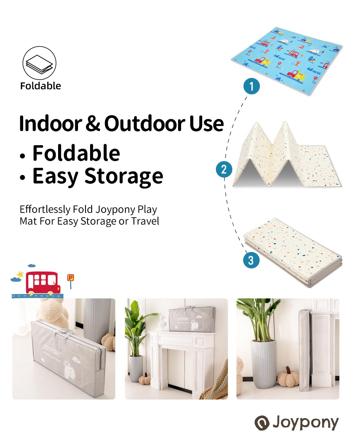 Baby Play Mat, 79" X 71" X 0.6" Extra Large & Thick Reversible Foldable Play Mats for Babies and Toddlers, Anti-Slip Portable Baby Floor Mat for Tummy Time, Baby Mat for Floor with Travel Bag