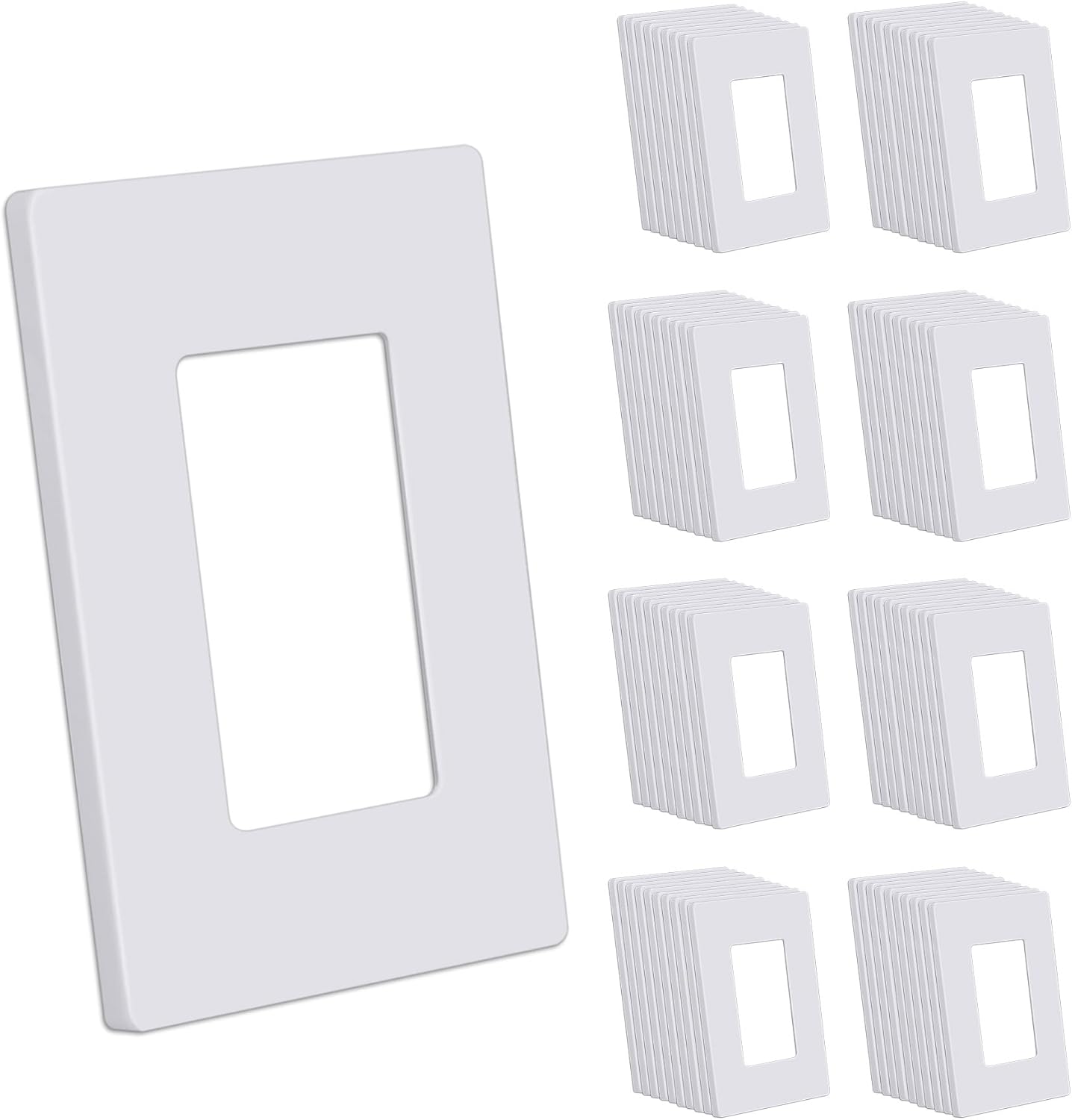 CML Screwless Decorator Wall Plates, 80 Pack 1-Gang Light Switch Covers, Single Decor Receptacle Outlet Cover, Impact Resistant, Standard Size 2.91” X 4.68”, UL Listed, Gloss White