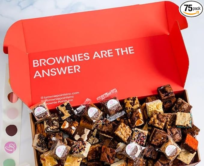 Brownie Points Baby Brownies, 75-Individually Wrapped, Fine and Fresh Ingredients, Gift Box and Gifts Baskets for all Occasions, Fudge Chocolate Brownies, Baked from Scratch, Gourmet Sweet Desserts