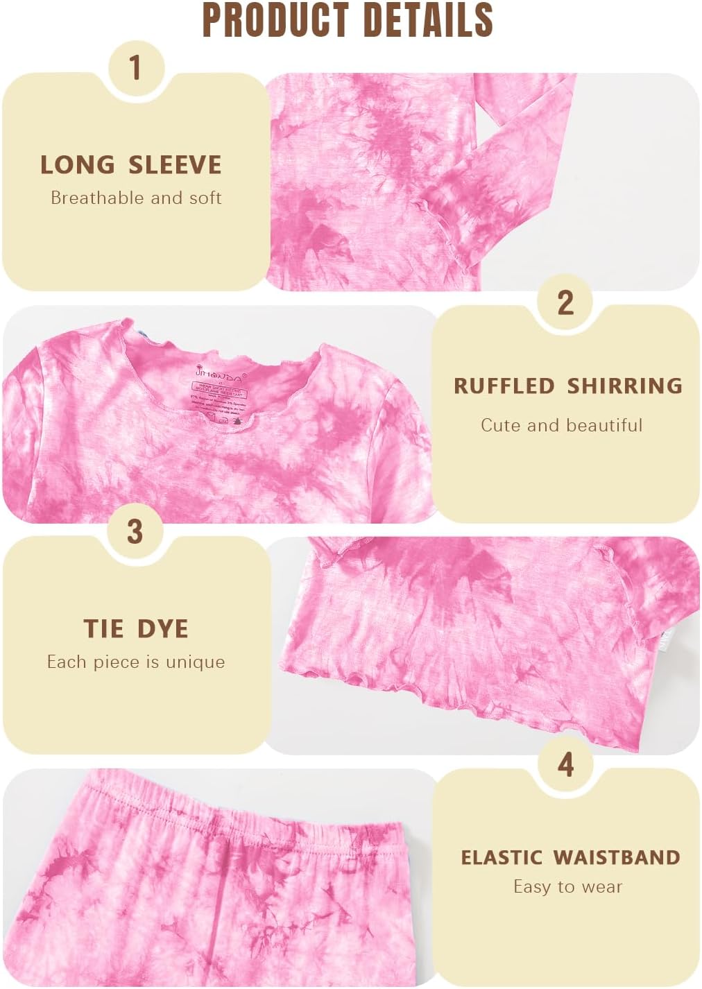 Jimonda Kids Soft Rayon From Bamboo Sleepwear Long Sleeve Boys Girls Pajama Outdoor 2-Piece tops&pant Casual sets Tie Dye PJ