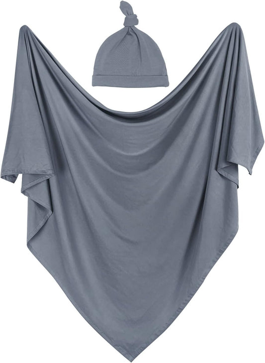OWLOWLA Swaddle Blanket and Hat Set Newborn Swaddle Wrap Baby Receiving Blanket for Baby Boys Girls(Dim Gray)