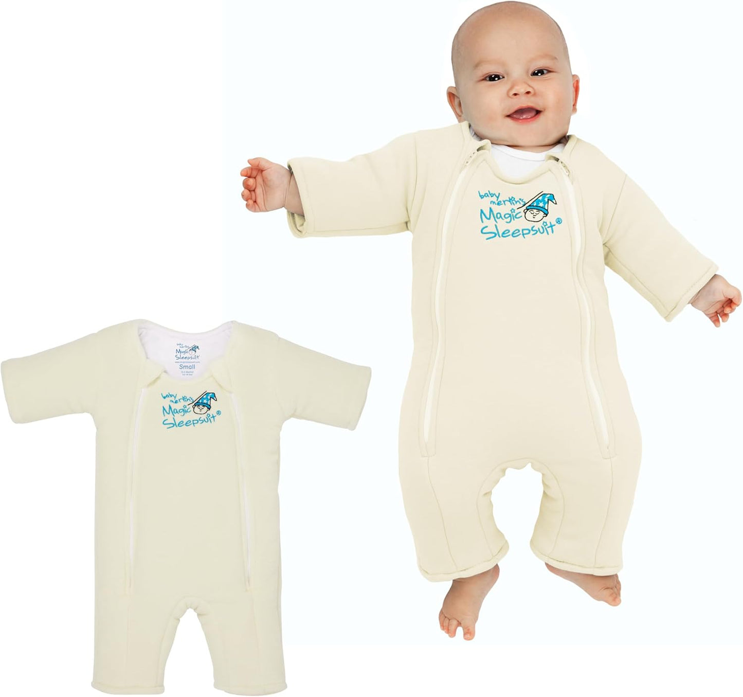 Magic Sleepsuit Baby Merlin's Microfleece Baby Swaddle Transition Product - Soft and Cozy Design, Double Zipper for Easy Diaper Changes, Promotes Safe Sleep, 3-6 Months - Cream - Small 12-18lbs