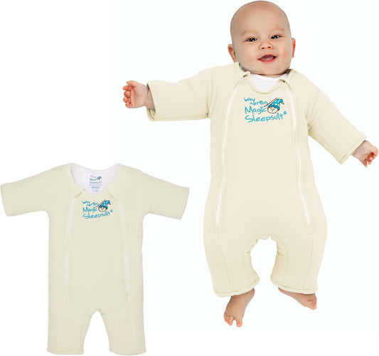 Magic Sleepsuit Baby Merlin's Microfleece Baby Swaddle Transition Product - Soft and Cozy Design, Double Zipper for Easy Diaper Changes, Promotes Safe Sleep, 3-6 Months - Cream - Small 12-18lbs