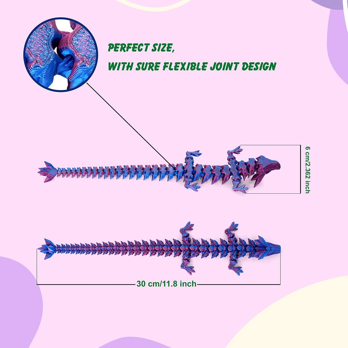 12" 3D Printed Dragon, Articulated Dragon, Crystal Dragon, Dragon Fidget Toy, Home Office Decor Executive Desk Toy (Green)