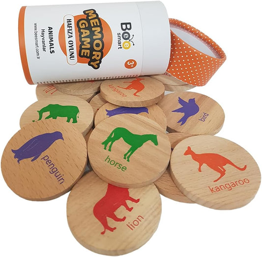 bee smart Wooden Memory Game - Matching Memory Game for Kids 3 and Up, 16Pcs | Educational Toy for Preschool Toddlers Board Games (Animals)