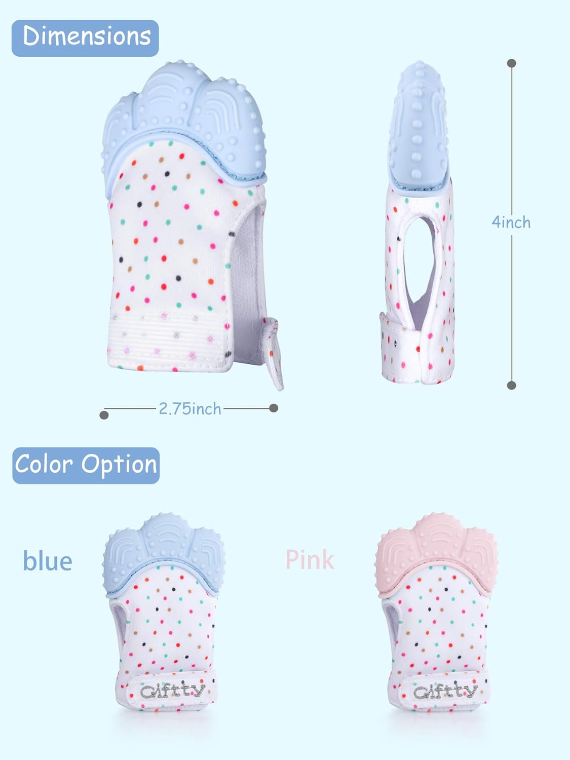 Giftty Teething Mitten Chew Mitt Baby Teether Glove - Self Soothing Teether, Teething Pain Relief Soothing Toy, Prevent Scratches - For 0-6 Months