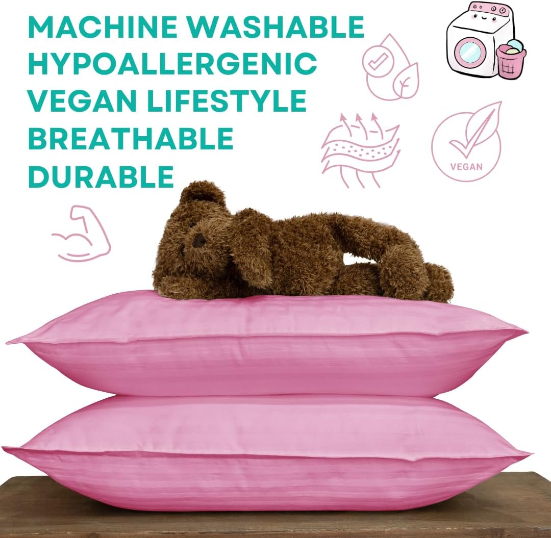 kinder Fluff Toddler Pillow (2-Pack) – Small Pillows for Kids - Hypoallergenic, Machine Washable & Lump Free - Intended for Children 2+ Years (10x15in, Pink)