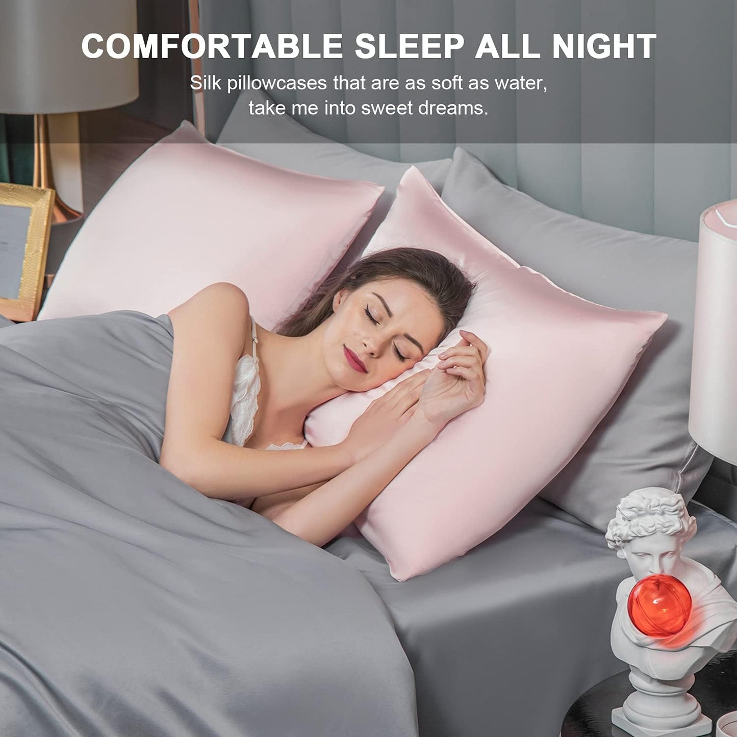 Mulberry Silk Pillowcase for Hair and Skin,King Size Cooling Silk Pillow Case with Hidden Zipper,Allergen Proof Dual Sides Soft Breathable Smooth Silk Pillow Cover for Women(King,Beige)