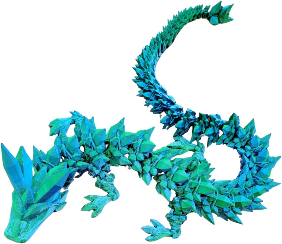 Crystal Dragon - Articulated Flexi Dragon - 3D Printed Gift (Teen, Blue/Green)