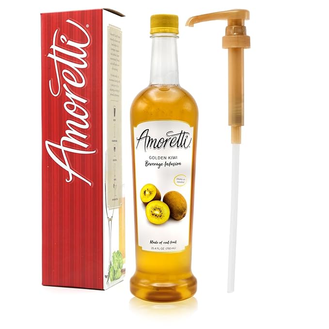 Amoretti - Golden Kiwi Beverage Infusion, 94 Servings Per Bottle (750 ml) - Drink Mix & Water Enhancer with Pump for Flavoring Cocktails, Waters, Teas, and other Beverages, Preservative Free