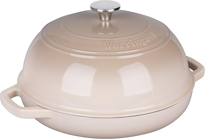 Enameled Cast Iron Dutch Oven Pot with Lid, Bread Oven for Sourdough Bread Baking, Dutch Ovens with Bread Proofing Basket& Baking Supplies Set, 6 Quart, Latte