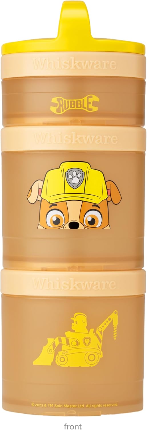 Whiskware Paw Patrol Stackable Snack Containers for Kids and Toddlers, 3 Stackable Snack Cups for School and Travel, Rubble