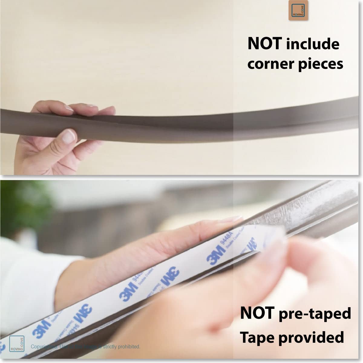 Roving Cove HeftyFit Edge Protector for Baby Proofing (6ft Large Edge Only), Heavy-Duty Soft Rubber Foam Furniture Edge Bumper Guards, Desk Edge Cushion, Wall Corner Covers, 3M Adhesive, Coffee Brown