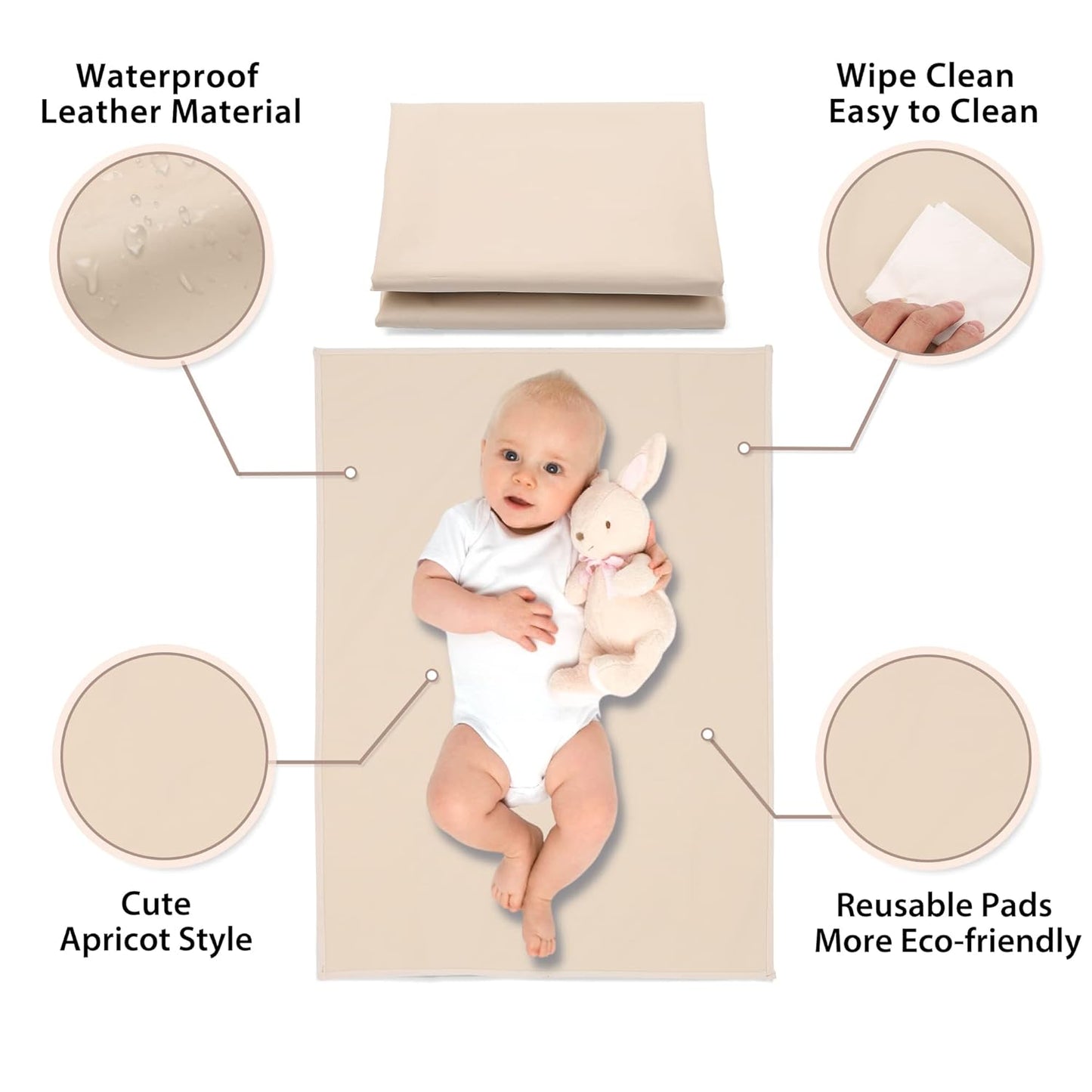 Vegan Leather Baby Changing Mat - Wipeable Portable Changing Pad, Foldable Travel Changing Mat for Baby, Newborns Toddlers Shower Gifts (Apricot,20"*28")
