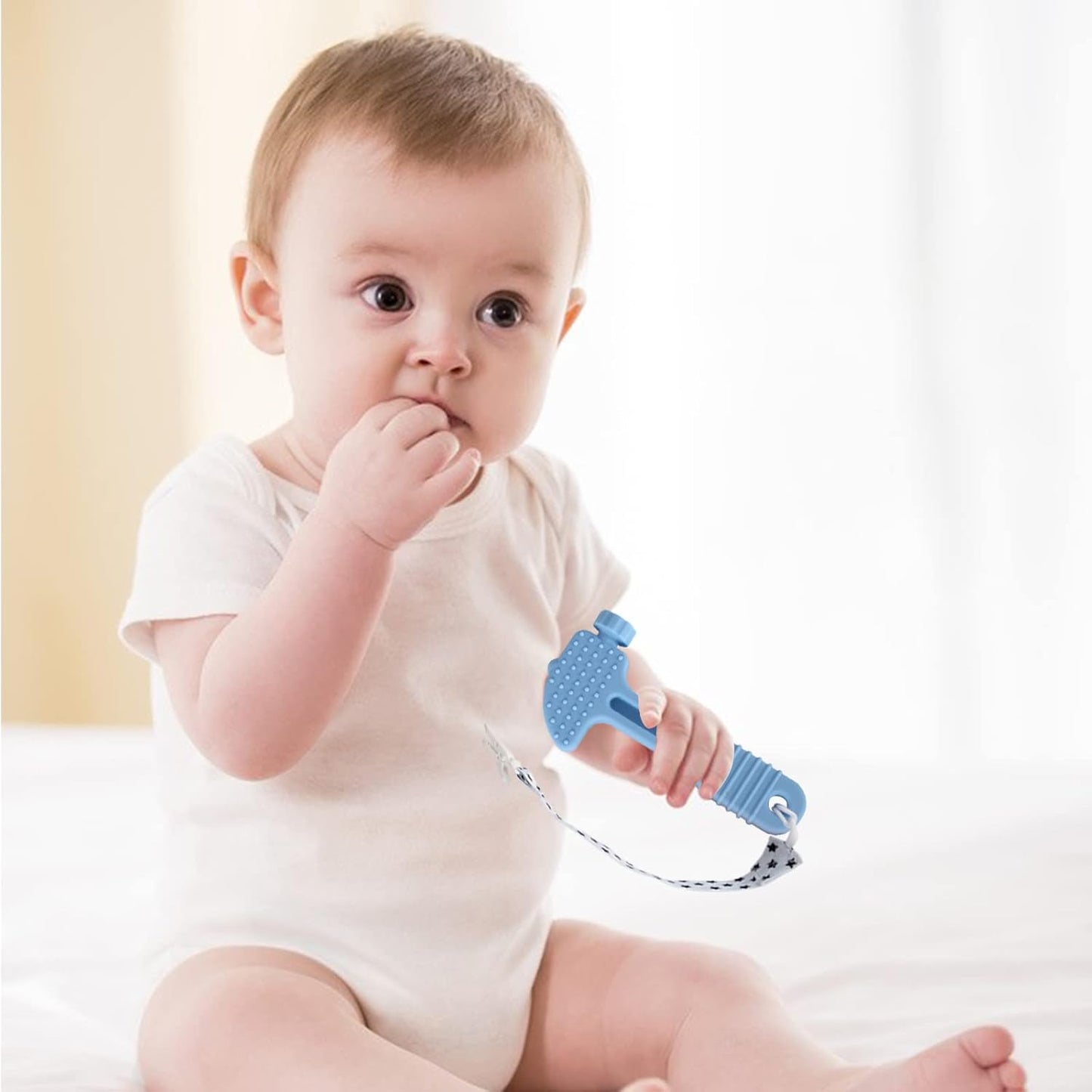 Fu Store 4 Pack Soft Silicone Teething Toys for 0-12Months 6-24 Months Toddlers Infant Hammer Tools Shape Baby Teethers Relief Soothe Babies Gums Set