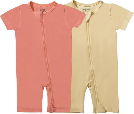 GUISBY Rayon made from bamboo Baby Pajamas Short Sleeve Footless Rompers 2 Way Zipper Sleeper for Baby