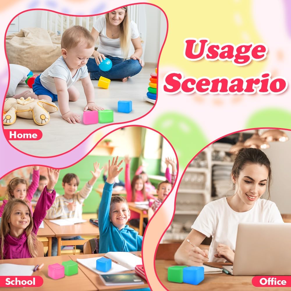 3 Pack Stress Cube - Squishy Sensory Fidget Toy for Adults and Kids, Anxiety Relief Toys with Groovy Goo Filling in Pink Blue Green