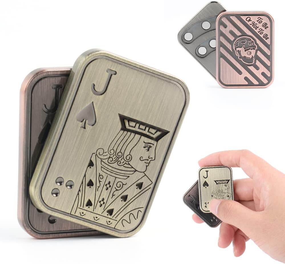 Magnetic Metal Fidget Toys - Metal Poker Push Card Fidget Slider Stress Relief Toy, Men’s EDC Toy Fidget Toy Haptic Coin, Office Desk Toys Gifts for Boyfriend and Father (JJ)