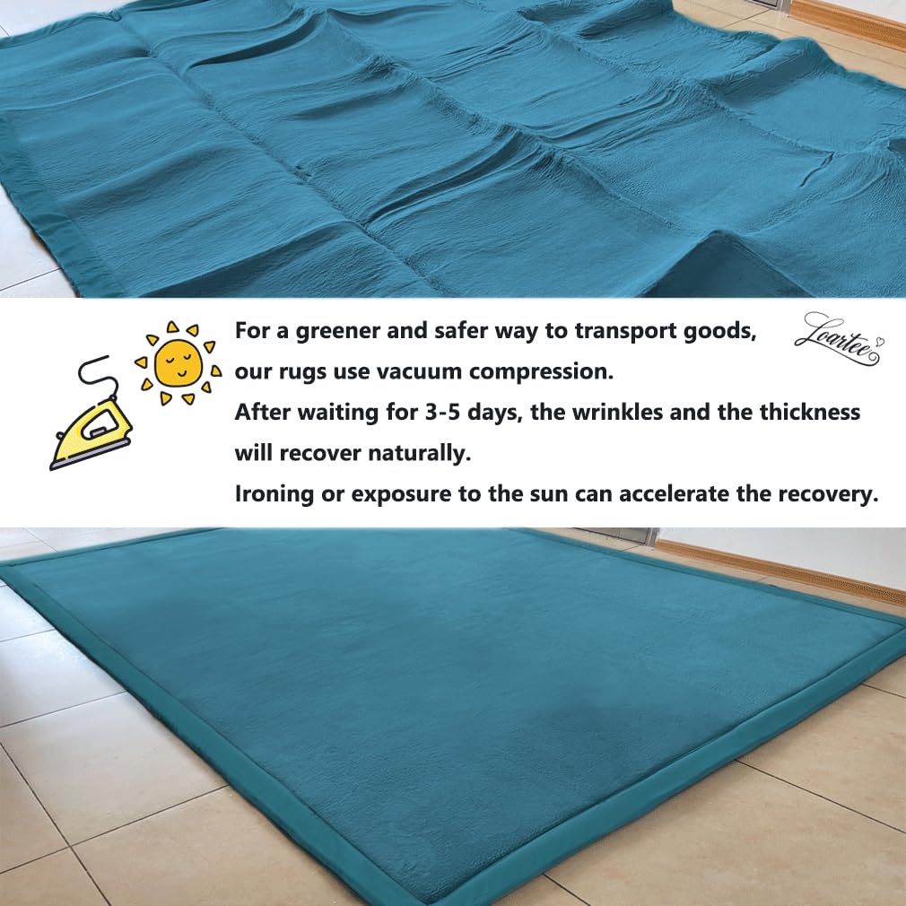 Loartee Coral Velvet Crawling Rug (6'8"x 6'8", Blue) for Toddler Children Play Area Rug Yoga Mat Exercise Pad Carpet