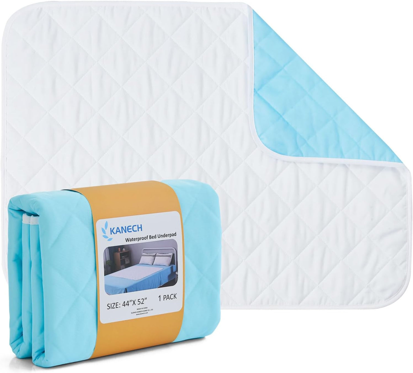 KANECH Washable Waterproof Incontinence Bed Pads - 44"x52" - Heavy Absorbency Reusable Underpads for Adults, Elderly and Kids - Slip Resistant Mattress Protector