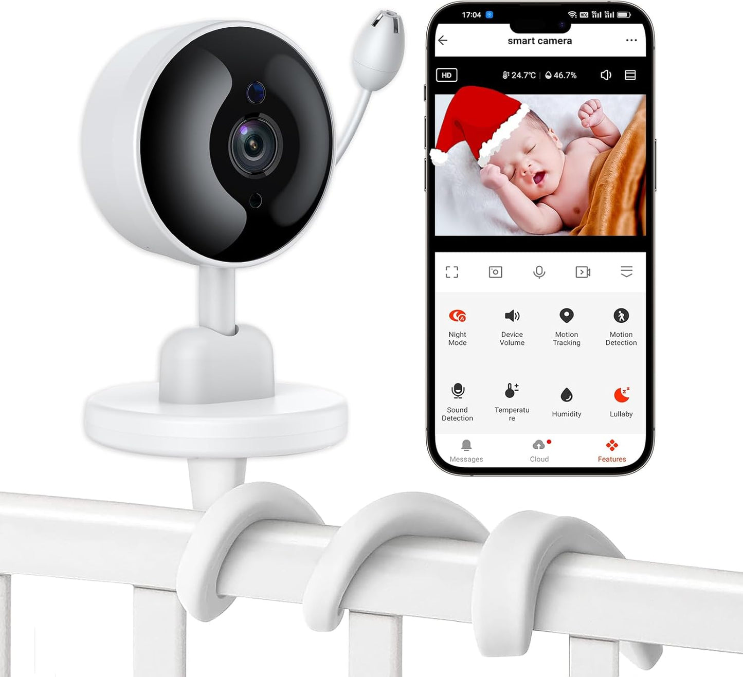 Baby Monitor with Camera and Audio, WiFi Indoor Video Baby Camera with Mount, Motion & Cry Detection, Temp & Humidity Sensor, Night Vision, 2 Way Audio, 4 Lullabies, APP Control