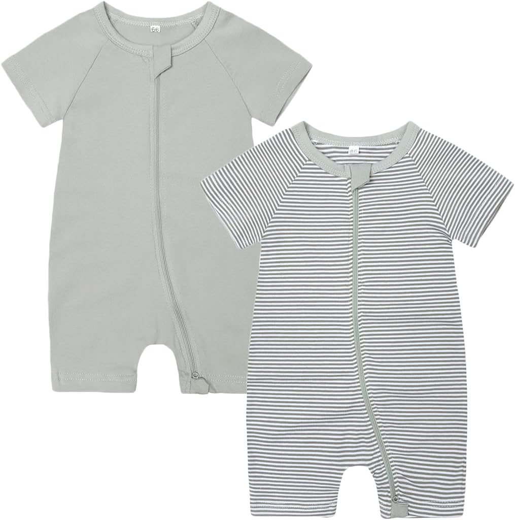 Feidoog Baby Boys 2Pack Rompers Summer Short Sleeve 2 Way Zipper One-Piece Romper Jumpsuit Sleep and Play