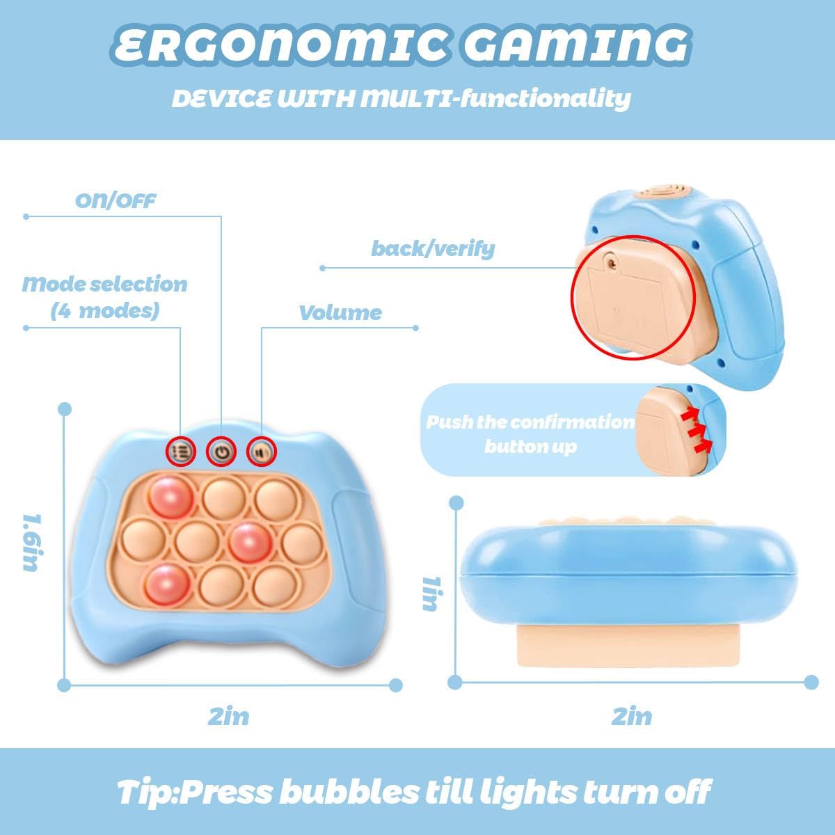 Children Quickly Push Toy Games, Adults Quickly Push Handheld Game Toys, Bubble Pressure pop-up Light Games, Birthday, Boys and Girls Autism Relief, Multiplayer PK