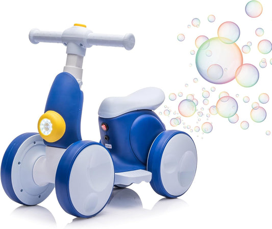 6V Electric Baby Balance Bike for 1 Year Old Boys Girls Ride on Toys 12-48 Month Toddler Balance Bike, 4 Wheels Kids First Bike with Remote Control First Birthday Gifts- Blue