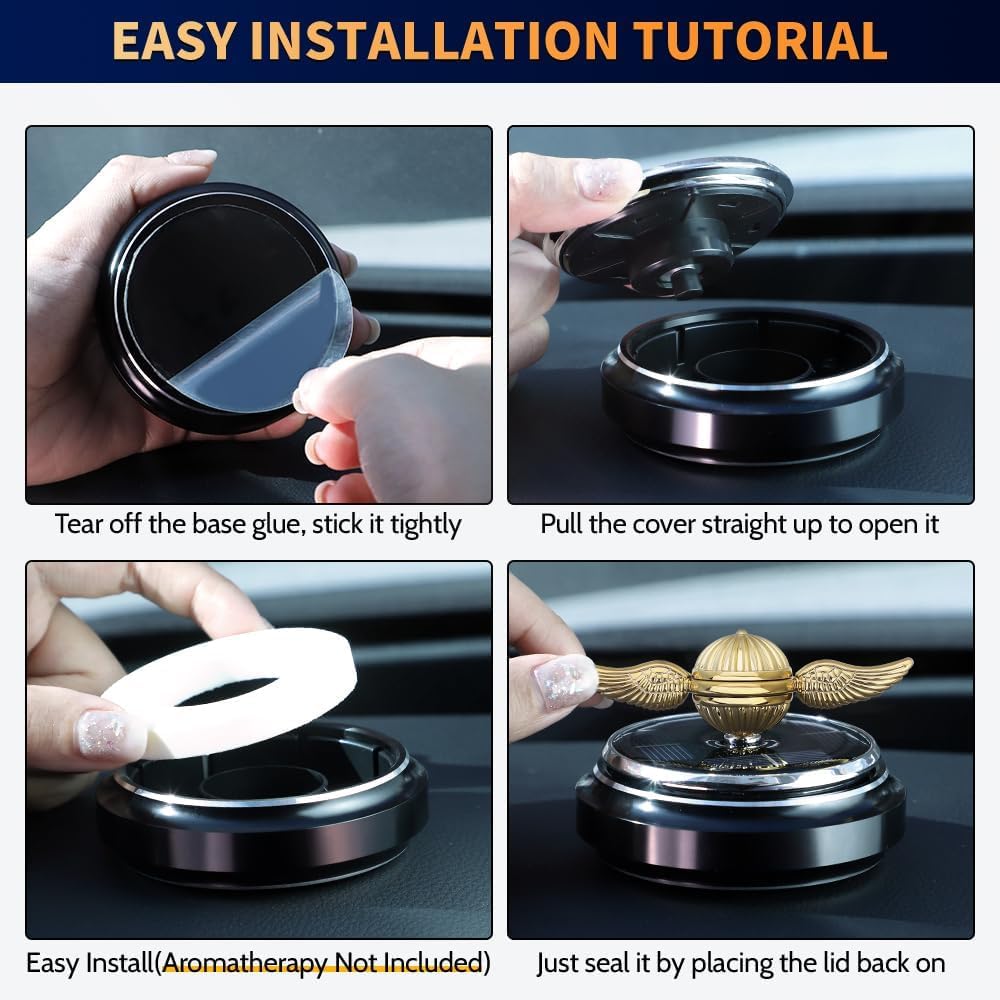 Car Air Freshener, Car Solar Energy Golden Fidget Spinner Toy with Swinging Wings for Car Interior Car Rotation Decoration Accessories, Powered by Sunshine Spinning Top Anxiety Gift for Men Boyfriend