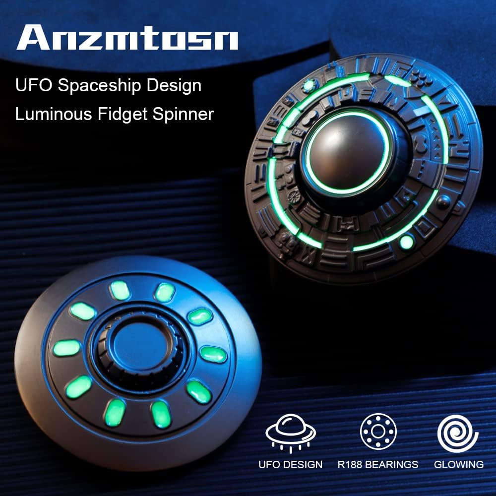 Cool Spaceship Fidget Spinners Metal, UFO Model Finger Hand Spinner, Anti Anxiety Stress Relief Toys Gift for Kids & Adults, Luminous Night Effects, Exclusive Desk Spinning Top for Office