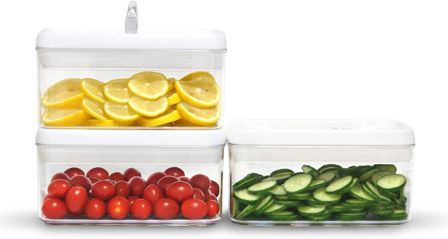 Felli Flip Tite Food Storage Container with Lid 4” RECTANGLE Airtight Ring Flip Lock Top, Stackable Acrylic Canister Set for Kitchen Fridge Pantry Organizer, Veggie Fruit Tea Bag Snack (1.1 qt)