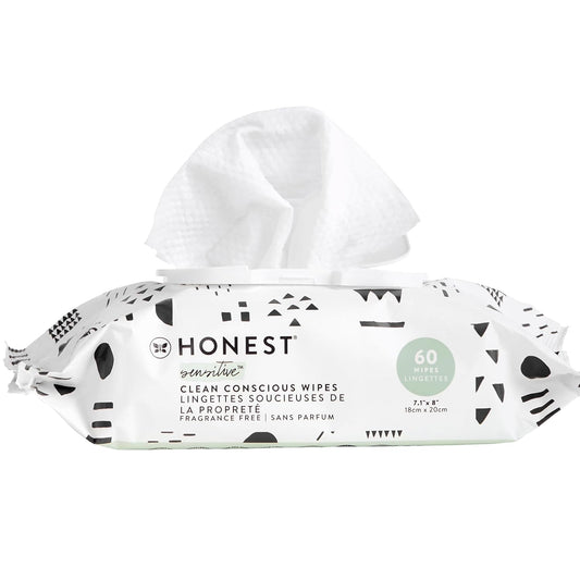 The Honest Company Clean Conscious Multi-Use Wipes | Hypoallergenic + Unscented for Sensitive Skin | Over 99% Water, Compostable, Plant Based, Baby Wipes | Pattern Play, 60 Count