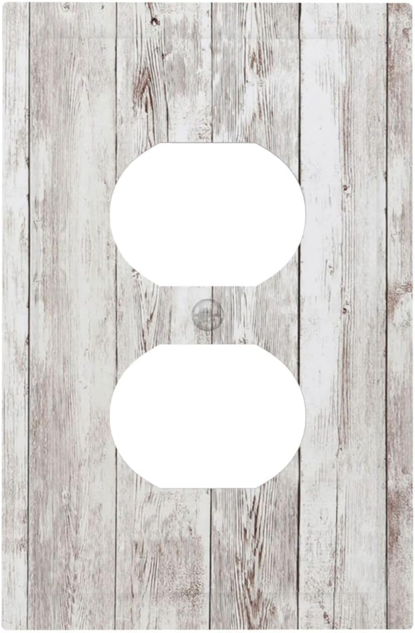 Outlet Covers Rustic Vintage White Wood Grain 1 Gang Duplex Wall Plate Decorative Switch Plates Electrical Receptacle Faceplate Light Switch Cover for Farmhouse Home Decor