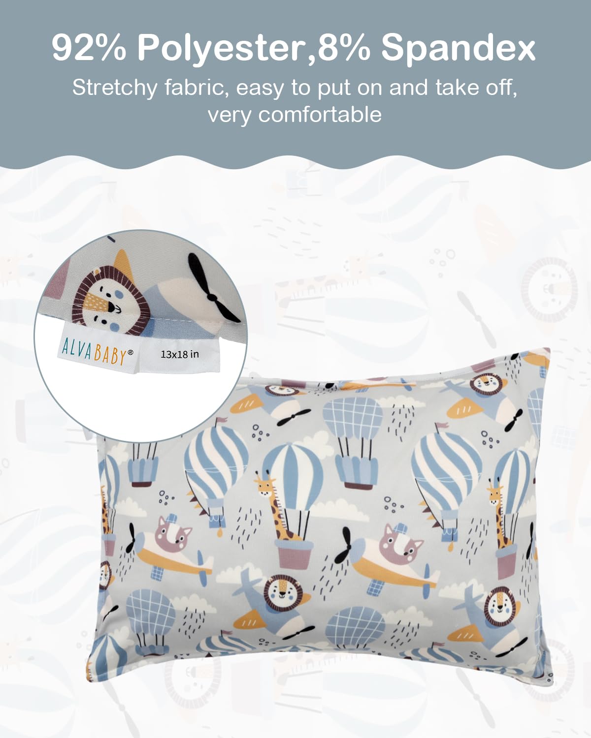 ALVABABY Toddler Pillowcases Stretchy Soft Kids Pillow Cover 2 Pack Fit 13"x 18" or 12"x16" Envelope for Girl Boy Sleepy Travel 2TPE23A