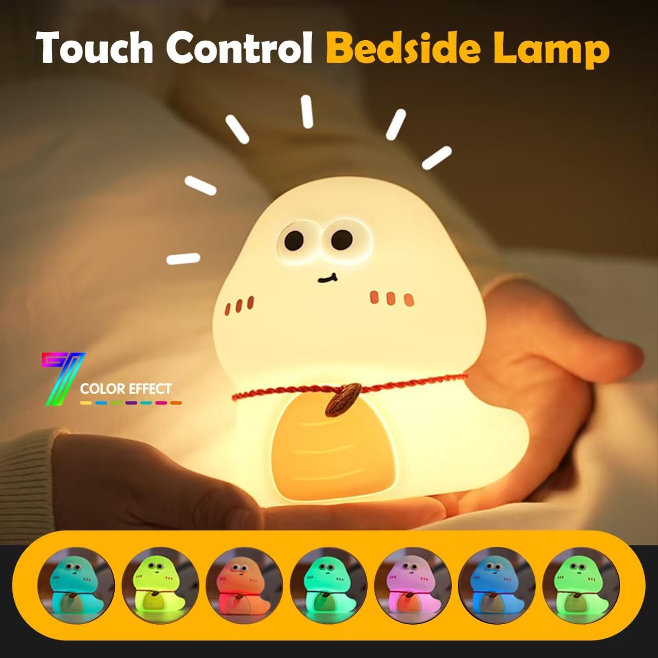 Cute Night Light, Squishy Silicone Snake Nursery Night Lamp for Kids,Kawaii Bedside Nightlight with 7 Colors 3 Levels Dimmable Tap Control Rechargeable Nightlights as Gifts and Room Decor