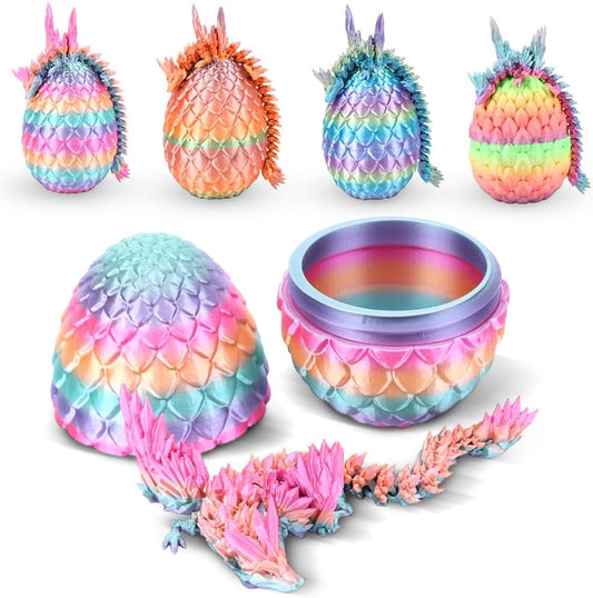 Cessfle 3D Printed Dragon in Egg, Fly Dragon Egggs with Dragon Inside Full Articulated Dragon Egggs for House of Dragon Crystal Fidget Dragon Egg Toys, Home Office Decor Executive Desk Toy