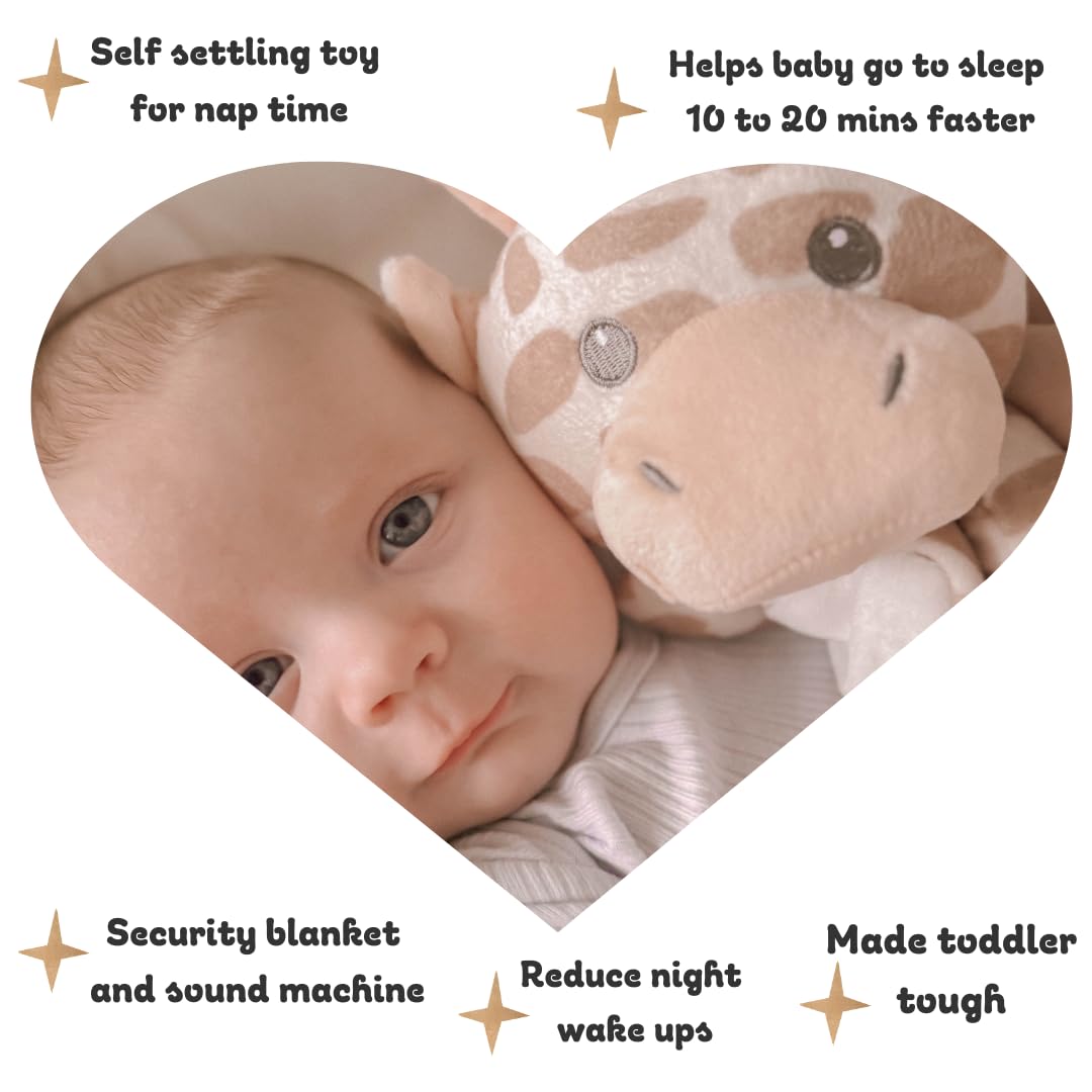 Love By Emi Baby Music Lovey Beige & White Giraffe, Baby Sleep Soother for Crib & Cuddle Bedtime, White Noise with Heartbeat & Lullaby, Plush Sound Toy, Stuffed Animal for Newborns, Infants & Toddlers