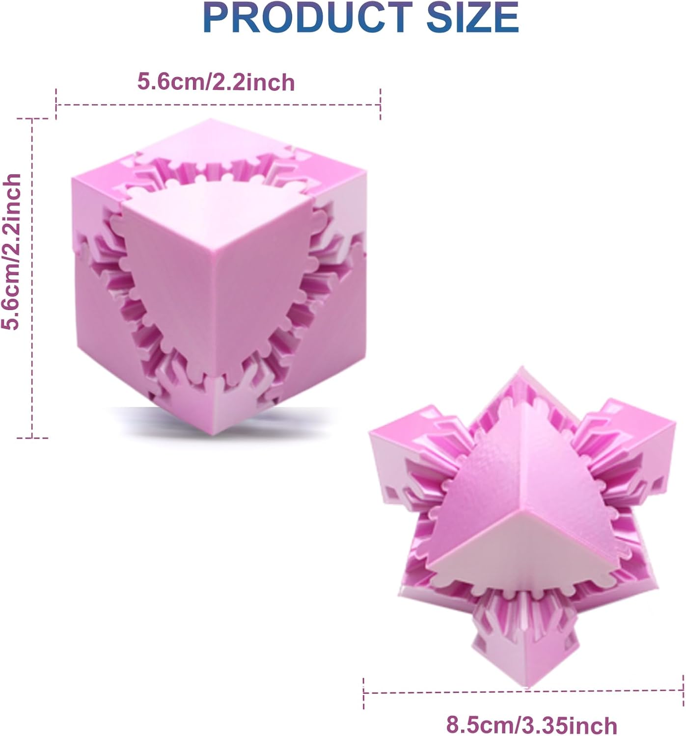 Gear Sphere Gear Cube 3D Printed Gear Ball Spin Cube Fidget Toy Relieving Stress & Anxiety, Fidget Cube GearSphere Desk Toy, Whirling Wonder Fidget for Sensory and Autism (Laser Pinky White)