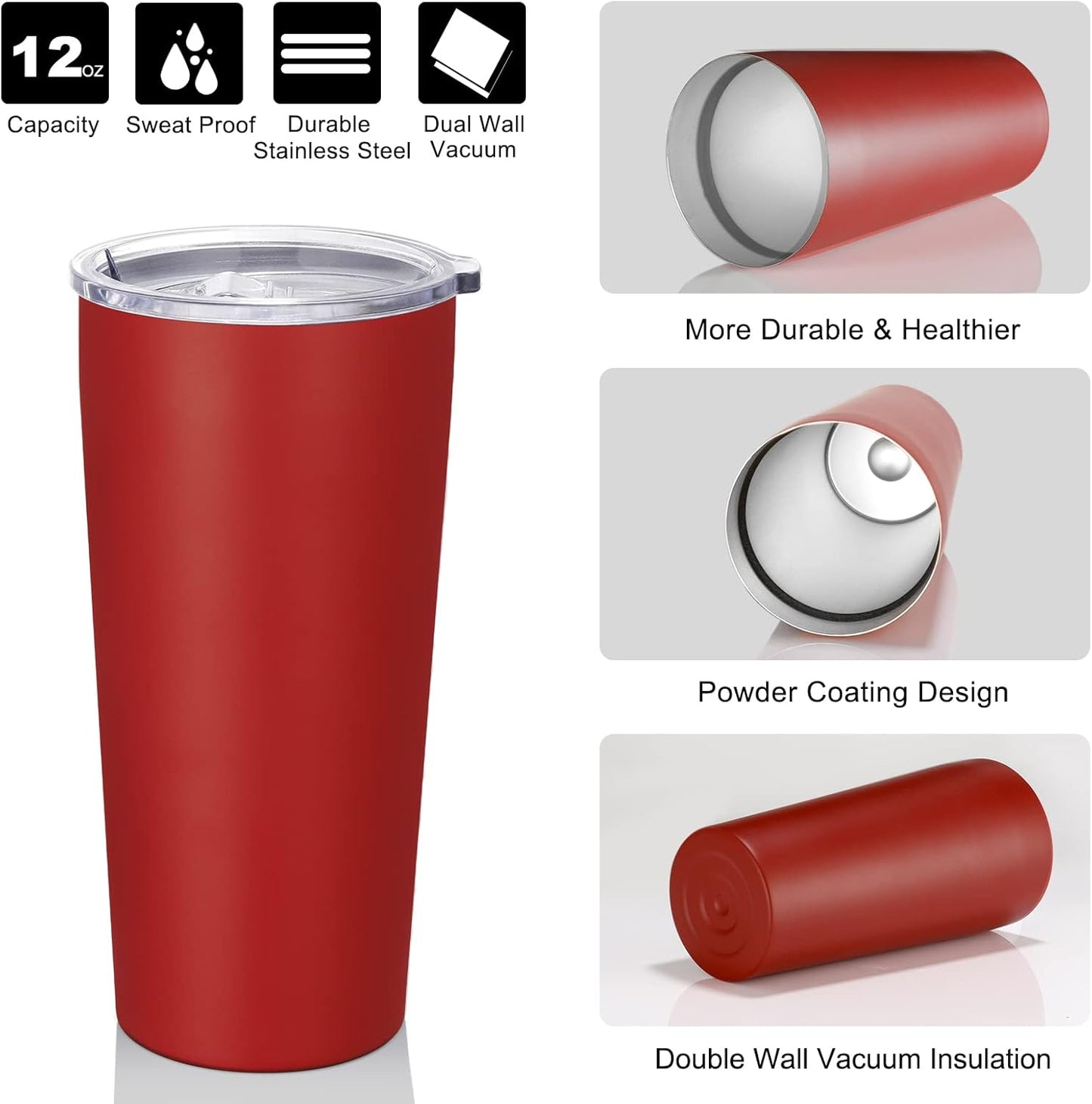 VEGOND 20oz Tumbler Bulk with Lid and Straw 6 Pack, Stainless Steel Vacuum Insulated Tumbler, Double Wall Coffee Cup Travel Mug, Red