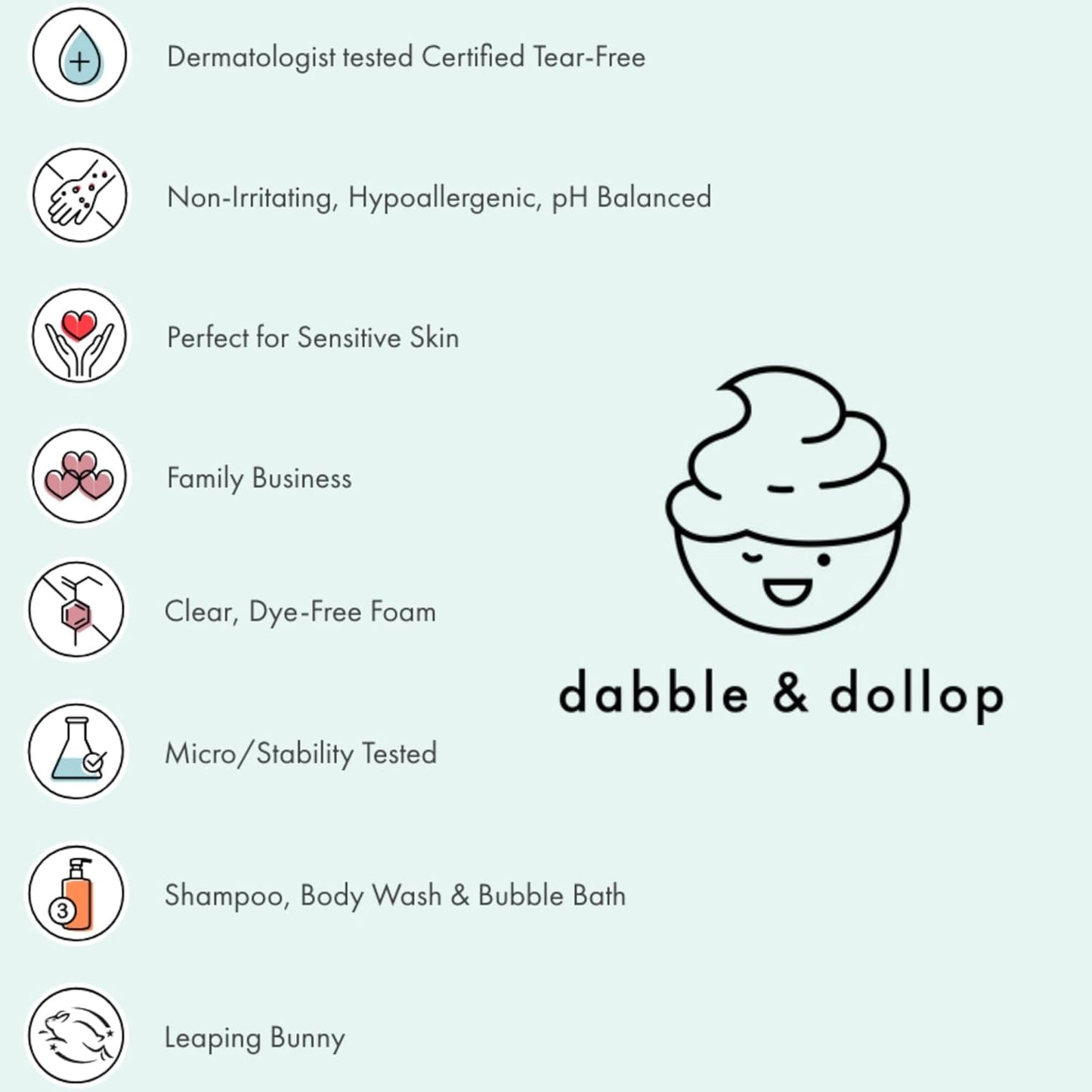 Dabble & Dollop Vanilla Body Wash & Shampoo – 3-in-1 Natural Bubble Bath for Kids, Made in USA, No Parabens or Sulfates, Vegan, Gluten-Free, Tear-Free (10oz, Pack of 2)