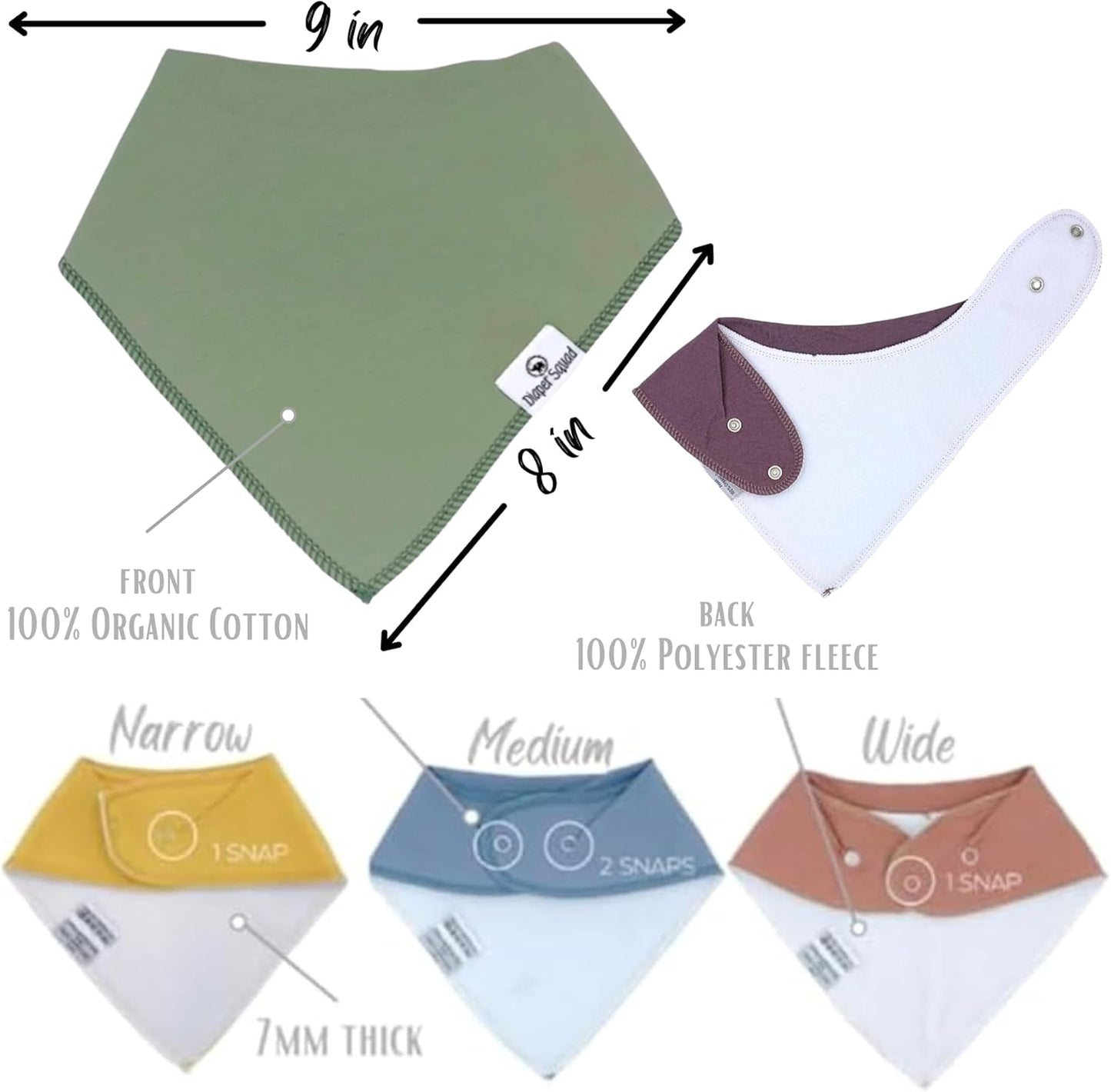 DiaperSquad's Baby Bibs for Drooling and Teething, Bibs for Boys, Baby Girl - Solid Cotton Baby Drool Bibs