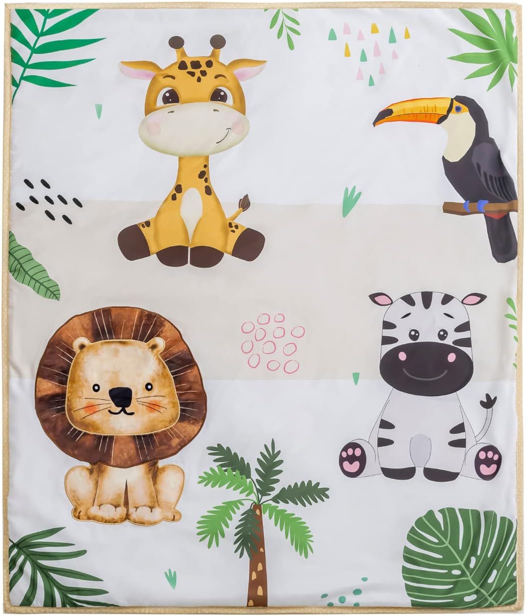 Safari Animal Bedding Set for Baby Boys Girls, 3-Piece Crib Set Including Sheet, Comforter & Skirt, Standard Size