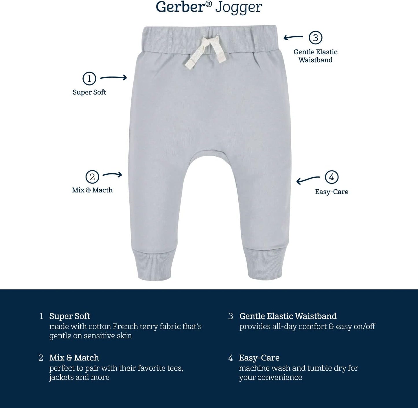 Gerber Baby Boys' Toddler 3-Pack Jogger Pants