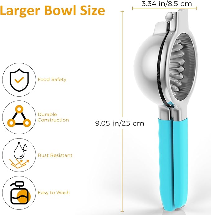 Lemon Squeezer Stainless Steel - Premium Quality, Heavy Duty Solid Metal Squeezer Bowl - Large Manual Citrus Press Juicer and Lime Squeezer (Blue)