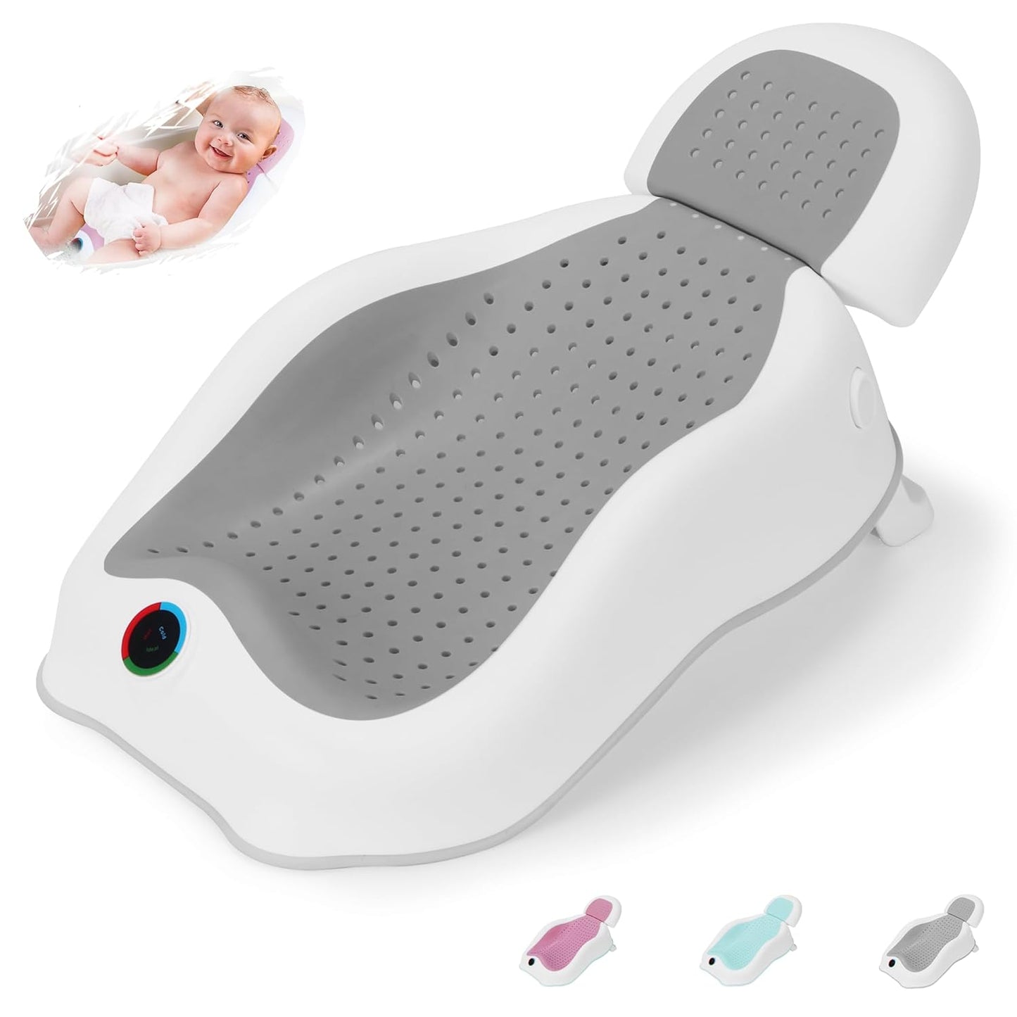 Baby Bath Support,Ideal for Babies Less Than 6 Months Old,with Thermometer-Adjustable Slope Newborn Bathtub, Baby tubs for Baby tubs for Newborn Essentials Must Haves (Gray)