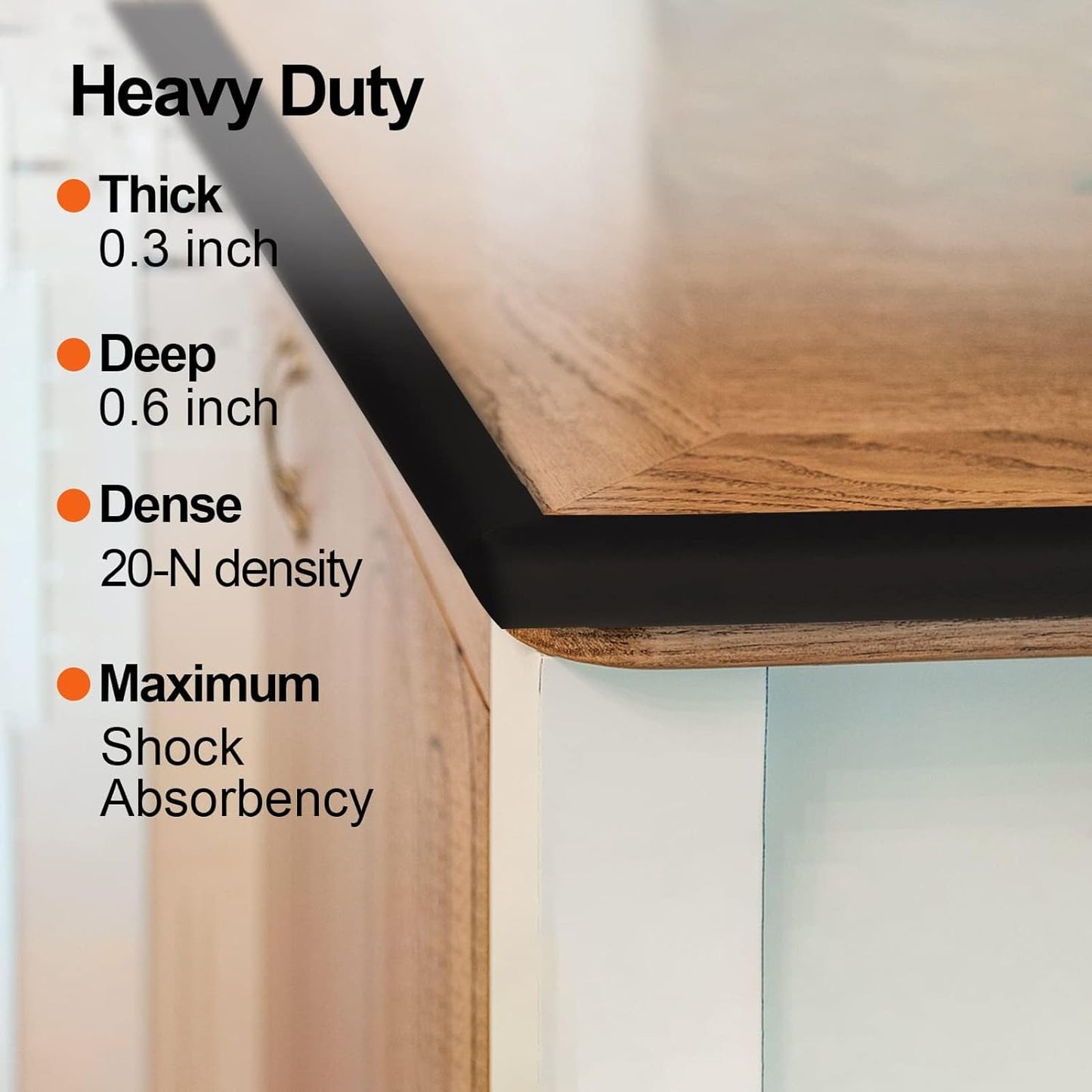 Edge Corner Protector Baby Proofing (Large 20ft Edge 8 Corners), Durable, High Density Rubber Foam, Fireplace Stair Furniture Safety Bumper Guard, 3M Double-Sided Tape, Black