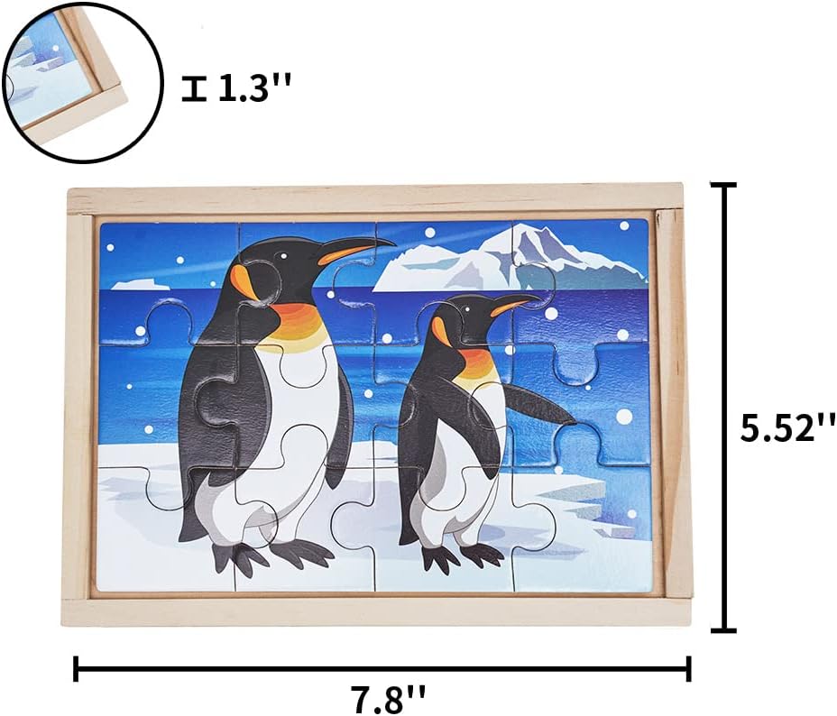 OLYDAUS Wooden Jigsaw Puzzles - Farm and Wild Animals - Set of 8 Puzzles - Preschool Kids and Toddlers Age 3 4 5