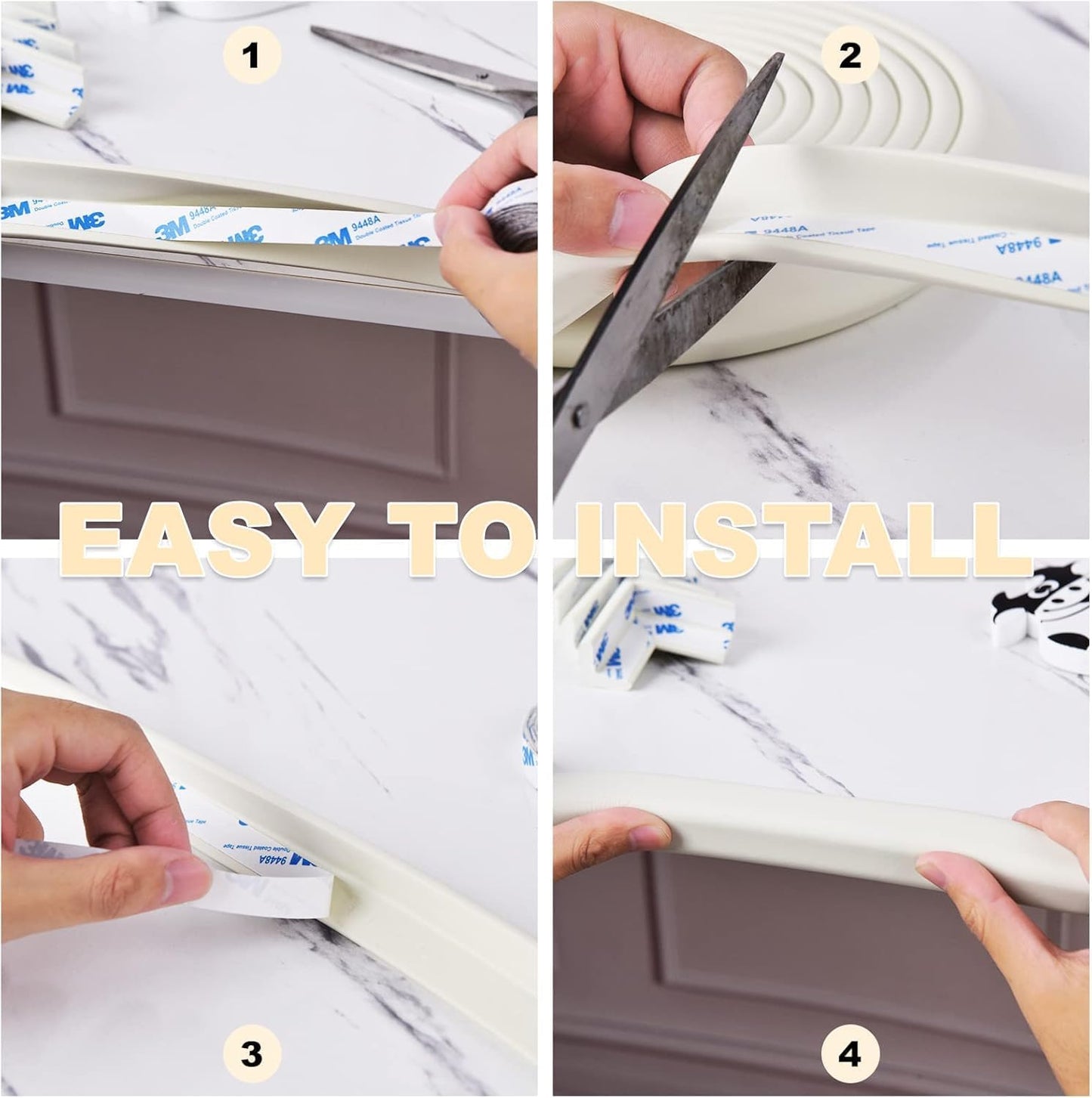 Baby Proofing Edge and Corner Guards, 2 Pack Safety Furniture Bumper with 3M Double-Sided Tape, Child Corner Protector for Fireplace, Table, Stair, Cabinet (Beige White)