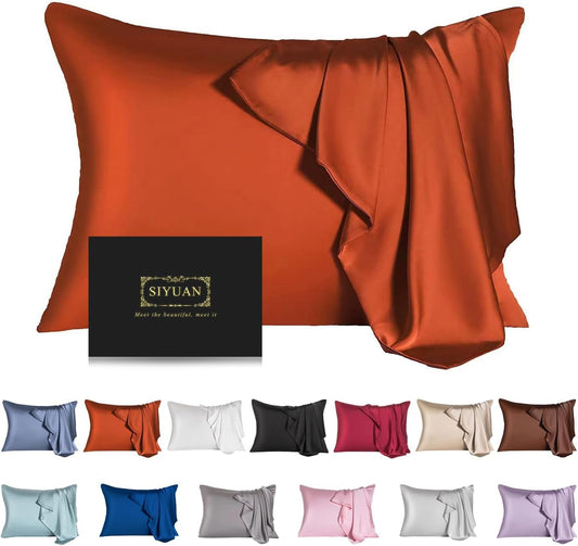 Mulberry Silk Pillowcase for Hair and Skin,Cooling Silk Pillow Case with Hidden Zipper,Allergen Proof Dual Sides Soft Breathable Smooth Silk Pillow Cover for Women (Orange, Toddler)